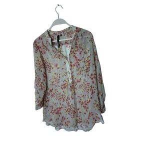 bellatrix Silk Floral Sheer Blouse Size M Long Sleeve Lightweight floral